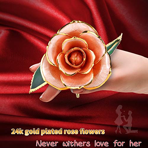 Image of 24K Gold Rose, Gold Dipped Rose Made from Real Rose Best Gifts for her and Great Gifts for Wife, Pink with Stand