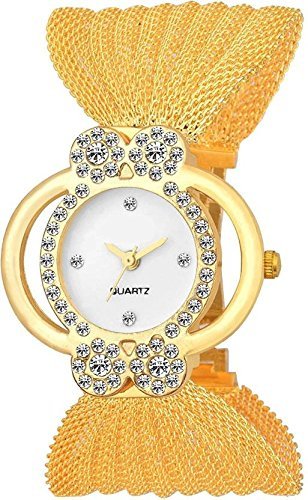 TONSY Analogue Black Dial Diamonds Golden Ladies Watch for Girls