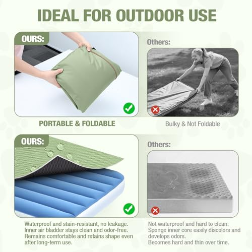 Lekereise Outdoor Hundebett Wasserdicht, Aufblasbar Hundeliege 126x66x12cm ideal für Mittelgroße und Kleine Hunde, Abnehmbarer und Waschbarer Bezug, Hundekorb für Reisen und den Garten (Grün)