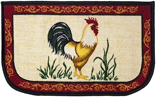 Kashi Home Kitchen Rug, Printed Area Rug, Durable Floor, Door Mat, Farmhouse Non-Slip Carpet Latex Backing Beautiful Design Dot Rooster 3Pc Set (2 18X30 D Shape & 1 20X40) #TOP5