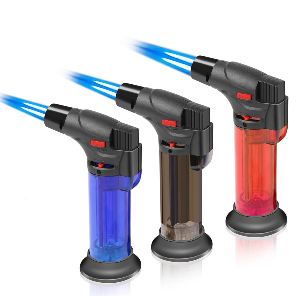 TINGJIANG' DHQ-02 Torch Lighter, 3 Pack, Multipurpose Windproof Butane Refillable Gas Lighter, Double Jet Flame, for Candles, Fireplaces, Campfires
