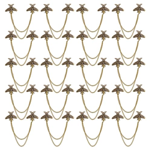 20Pcs Retro Enamel Bee Mens Lapel Pins Animal Brooch Collar Pins With Hanging Tassel Chain Suit Pin Fashion Jewelry Brooches Accessories for Men Women (Gold)