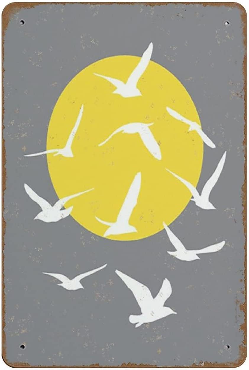 SaNavieSeagull Art Print Iron Poster Bird and Sun Coastal Metal Tin Sign Wall Decor Tin Sign for Office Home Classroom Bathroom Decor Gift 8x12 Inch