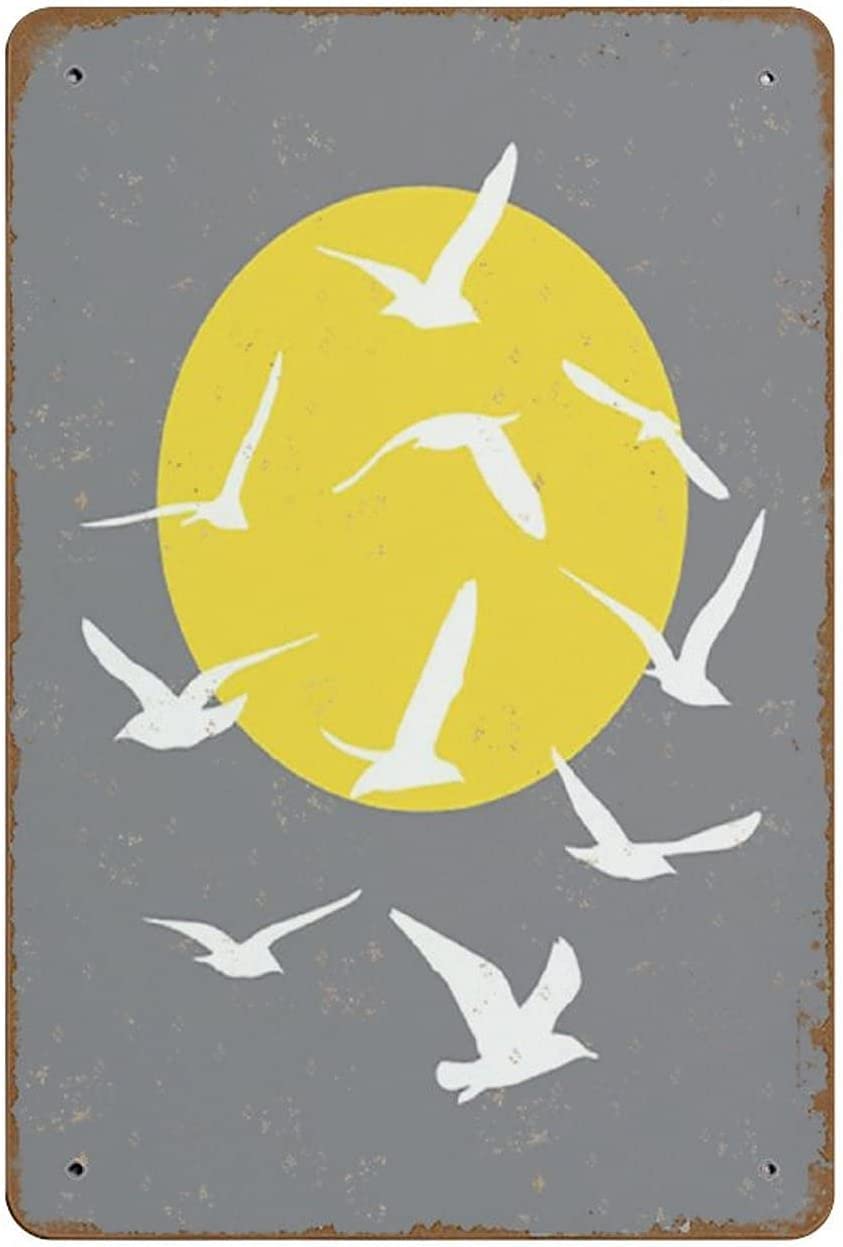 SaNavieSeagull Art Print Iron Poster Bird and Sun Coastal Metal Tin Sign Wall Decor Tin Sign for Office Home Classroom Bathroom Decor Gift 8x12 Inch