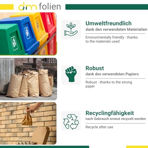 dm-folien Bio-Müllsäcke 120 Liter I Braune Bioabfallsäcke aus Papier I Nass- & reißfeste Müllbeutel für kompostierbare Abfälle, Gartenabfälle & Biotonnen I Kompostierbare Papiermüllbeutel
