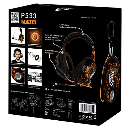 ARCTIC P533 Penta – Cuffie Da Gioco Oltre l'Orecchio | Gaming Headset Over-Ear | Microfono a Braccio Con Controllo Volume | Jack da 3,5mm | Arancione