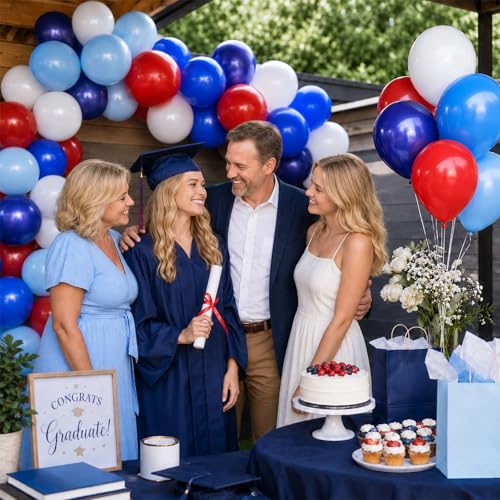 Image of Red Blue White Balloons, 60 Pcs 12 Inch Navy Dusty Pastel Blue Red White | Latex Balloons with Ribbon for Birthday Baby Shower Graduation 4th of July Independence Day Patriotic Party Decorations