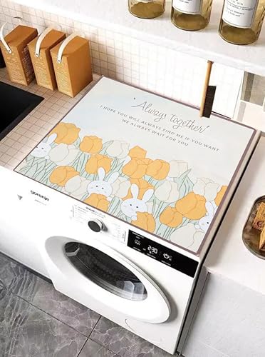 Image of Homecloud Non-Slip Washing Machine Mat - Durable Waterproof Protective Cover for Washer & Dryer, Dust-Resistant Mat Ideal for Laundry Room & Kitchen Appliances | 60x60 cm (Yellow)