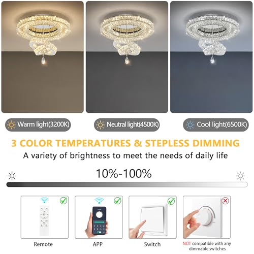 YLKP Modern Chandelier for Living Room Light Indoor LED Dimmable Lights Ceiling Chandeliers for Dining Room Bedroom Entryway Silver 45W LEDs Fixtures 3600 Lumens by YLKP - Image 5