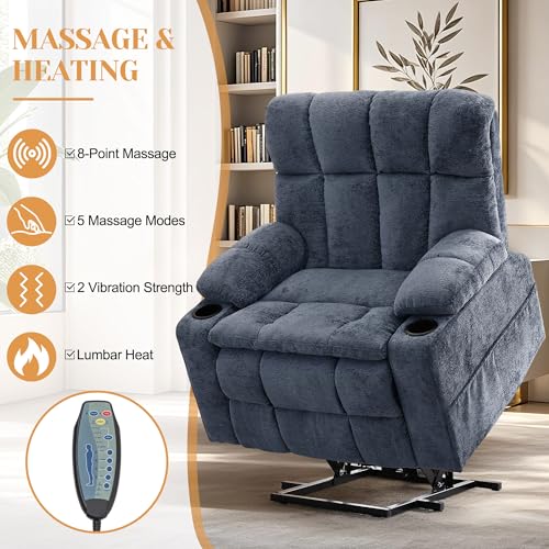 Image of Korser Oversized Dual Motor Power Lift Recliner for Elderly with Massage and Heat, Extra Wide Recliner Chairs with Adjustable Headrest, Electric Lift Chair with Storebox Cupholder, USB Ports