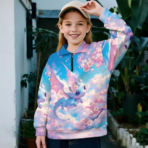 Image of AmzPrint Girls Graphic Quarter Zip Coat Long Sleeve Lightweight Oversized Athletic Running Hoodies For Kids Teen Girls