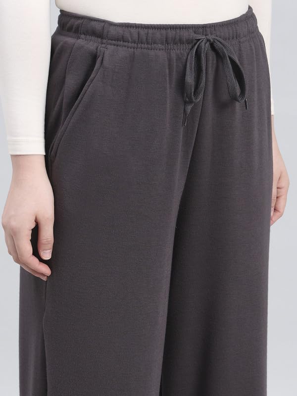 Image of GO COLORS Polycotton Fleece Wide Pants for Women | Relaxed Fit, High Rise