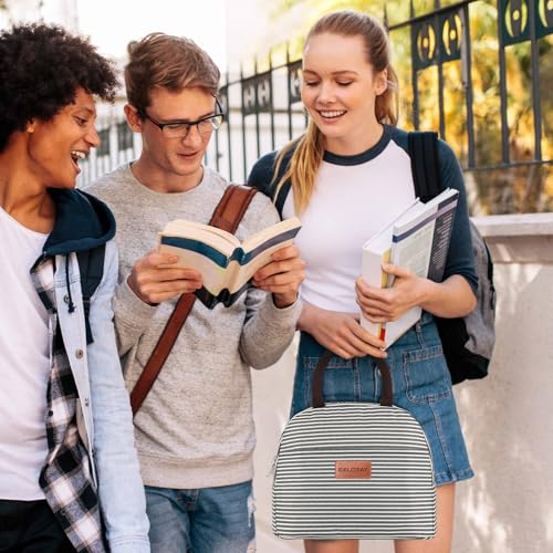 BALORAY Lunch Bag for Women Men Insulated Lunch Box for Adult Reusable Lunch Tote Bag for Work, Picnic or Travel(Black White Stripes) - Image 3
