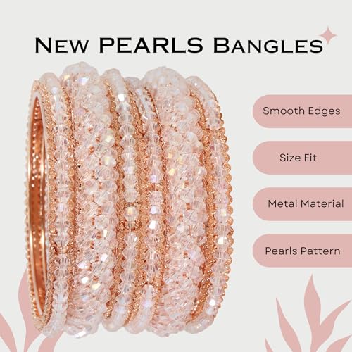 Image of NMII Stylish Pearls Alloy Metal Kada Bangles Set For Women and Girls | Fancy Metal Bangles | Trendy Design Bangles For Girls | Wedding, Party, Shadi Fashion Jewellery-Set of 6 Bangles
