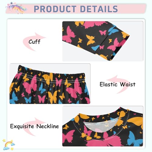 ALAZA Multicolor Butterfly Black Pajamas Long Sleeve Sleepwear 2-Piece Pajama Set4