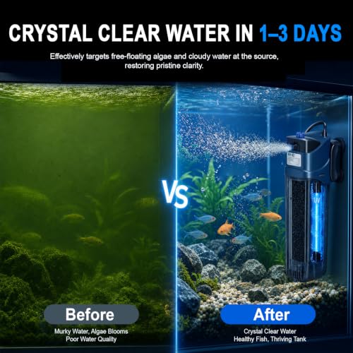 Image of coospider-repta 132GPH Fish Tank Filter Aquarium Green Clean Submersible Machine, U-V for Aquarium for 10-60 Gal Tank