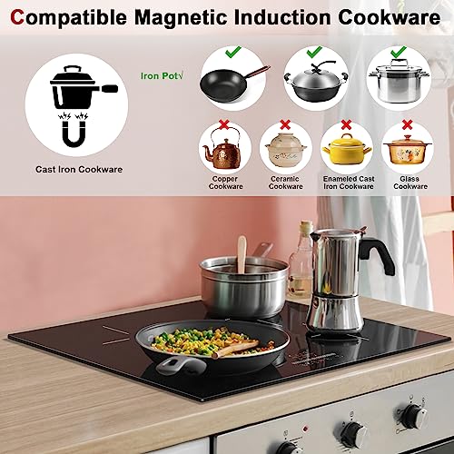 Image of Karinear 30 Inch Induction Cooktop, 4 Burners Electric Stove top, 240V | Sensor Touch Control, 9 Power Level Drop-in Induction Stove top, Child Safety Lock, Timer, 7200w, No Plug(come with a pot)