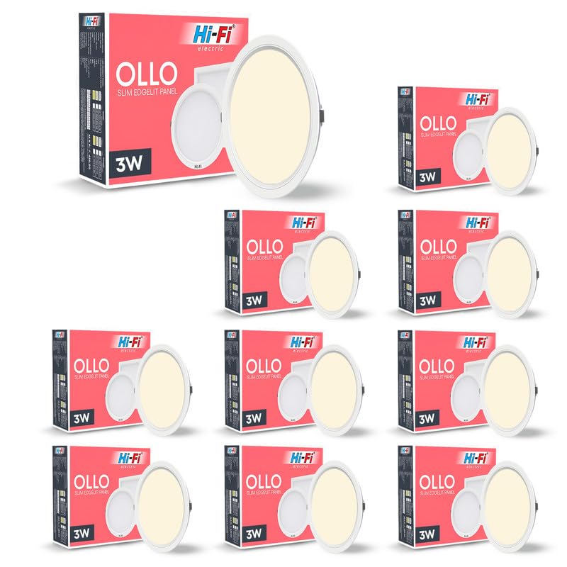 Image of Hi-Fi OLLO 3-watt Round LED Downlighter | LED Ceiling Light for Home and Hall | Cut Out: 68 mm, Color: Warm White Light, (3000K) Pack of 10-Polycarbonate