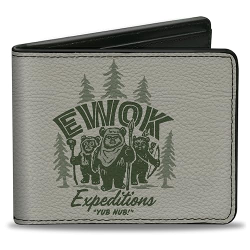Buckle-Down Men's Standard Wallet, Bifold, Star Wars Ewok Expeditions Icon Beige Green, Vegan Leather, 4.0