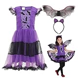GEMVIE Mädchen Fledermaus Kostüm Karneval Halloween Kinderkostüm Kinder Fledermaus Rock lila L