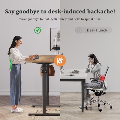 Image of Claiks Electric Standing Desk, Adjustable Height Stand up Desk, 55x24 Inches Sit Stand Home Office Desk with Splice Board, Black Frame /Rustic Brown Top