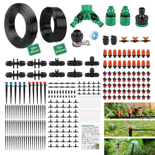 MIGUBIGU 315 PCS Systeme Irrigation Goutte a Goutte avec 60m + 15m Tuyau, Kit Arrosage Automatique pour Jardin, Kit d'Irrigation Goutte à Goutte pour Plantes,...