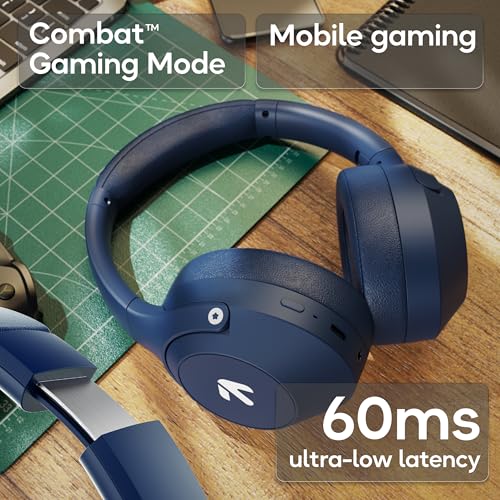 Image of GOBOULT Flex Over Ear Bluetooth Headphones with 80H Playtime, 40mm Bass Drivers, Zen ENC Mic, Type-C Fast Charging, 4 EQ Modes, BT 5.4, AUX Option, 60ms Low Latency (Royal Blue)