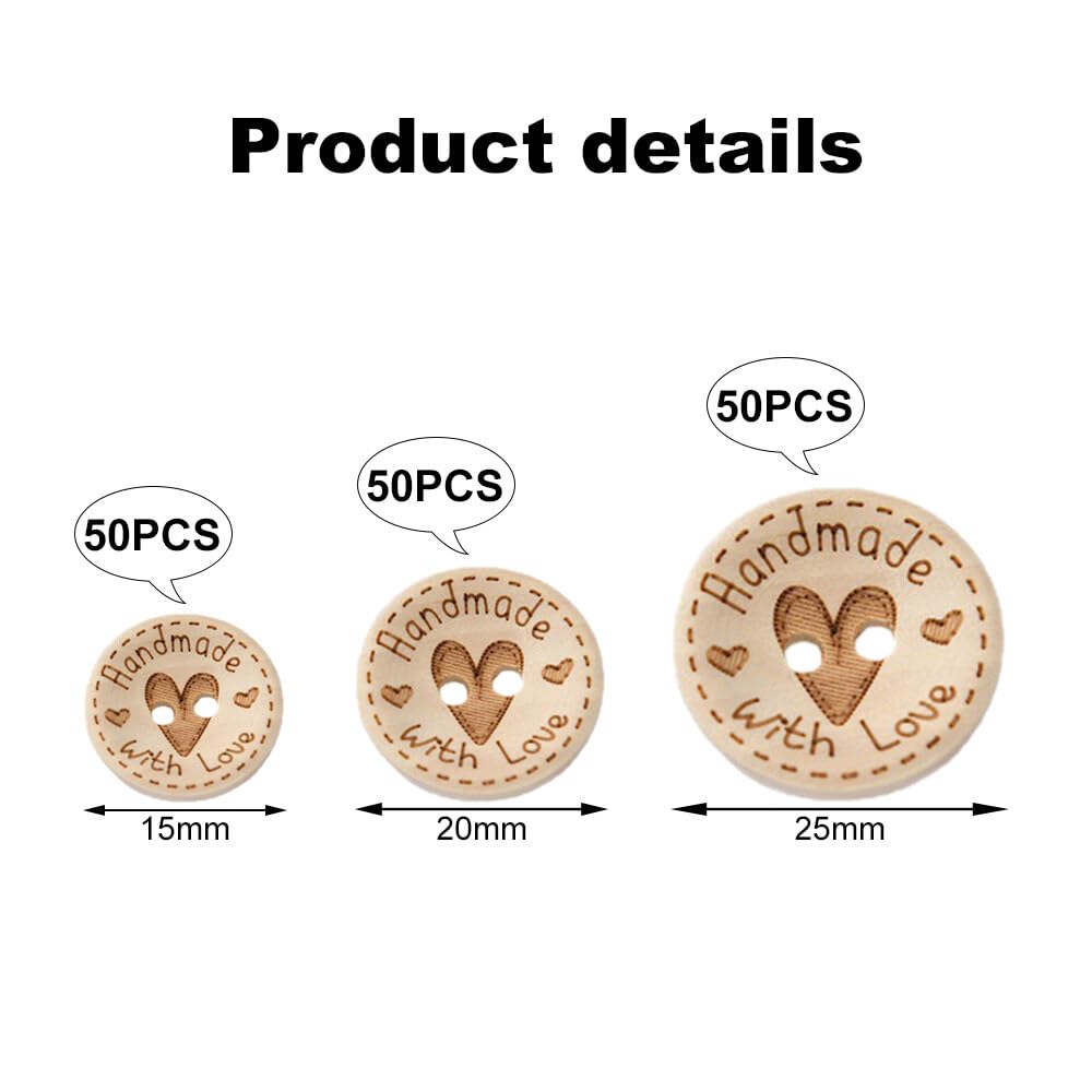 Lot De 150 Boutons En Bois Faits Main - 15mm/20mm/25mm | Pour Couture, Tricot & Déco | Forme Ronde Naturelle