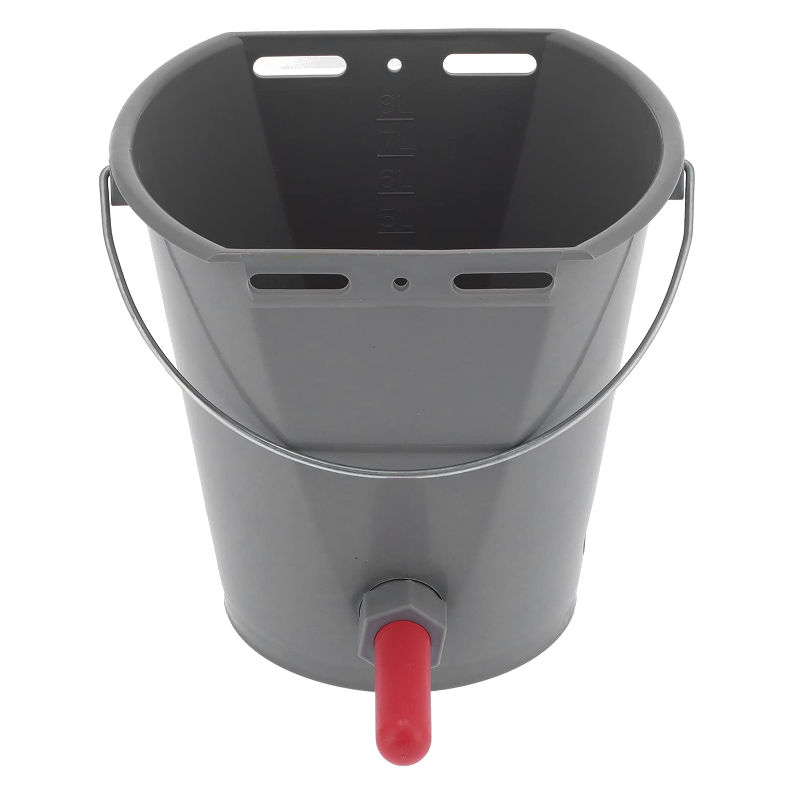 Cubo alimentador de 8 litros, plástico Gris Duradero de Calidad alimentaria, Gran Capacidad para Granjas y ganadería con alimentación de Leche con 2 tetinas (para Ganado)