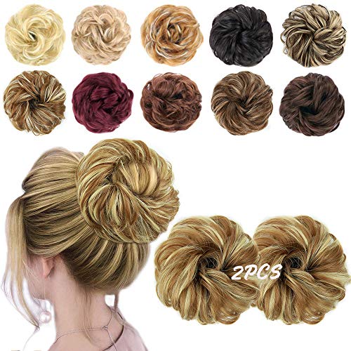 MORICA 2PCS Messy Bun Hair Scrunchies Messy Bun Hair Piece for Women Curly Wavy Scrunchy Updo Bun Extensions