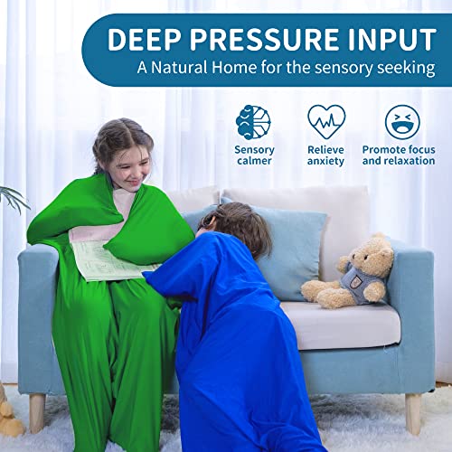Image of OUTREE Sensory Sock for Kids, 6-9 Years, Medium, 43''x27.5'', Good for Height:43'' - 51'', Full Body Sock Provide Deep Pressure, Sensory Sack for Autistic Children, Body Sockwith A Carrying Bag, Green