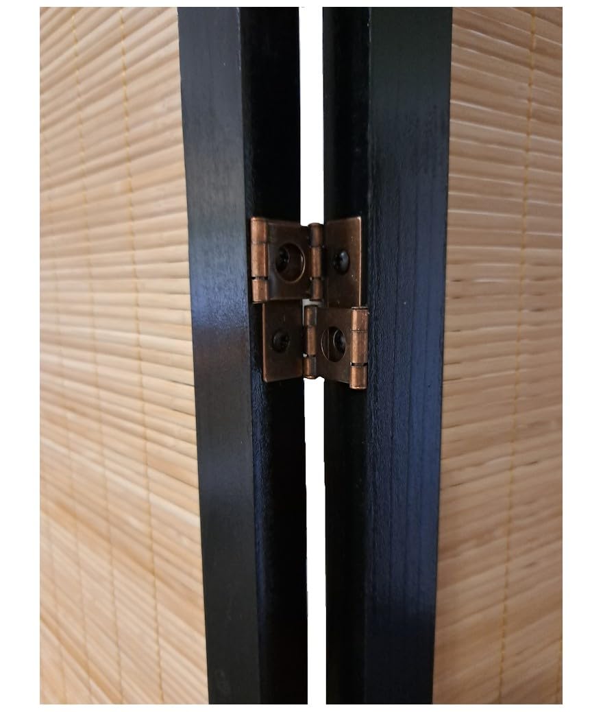 Paravent en Bois Noir et Bambou de 6 pans -PEGANE-
