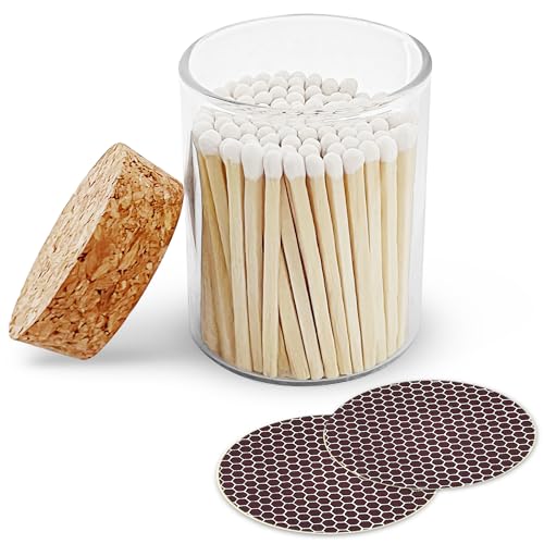 Image of 2 inch White Matches in a Jar + Striker Stickers Included | 100 Classy White Tip Decorative Safety Matches with a Cork Top Glass Holder | Gifts, Home Decor, & Candle Accessories by Thankful Greetings