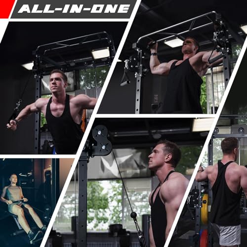 Image of RitFit Squat Rack Power Cage Home Gym Package, Includes 1000LBS Power Rack with Cable Crossover System, Weight Bench, Weight Plate Set with Olympic Barbell (Package 1.5K (Rubber Plate 230LBS))-Black