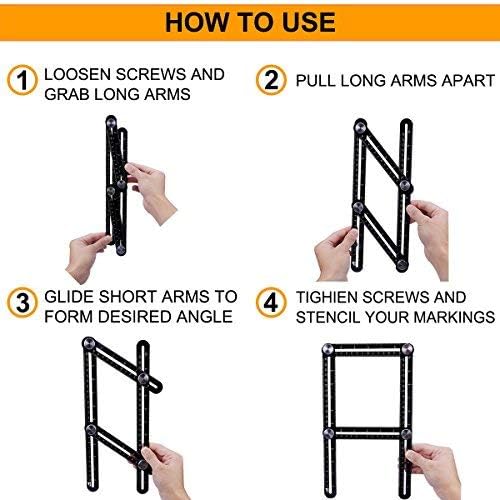 Multi Angle Measuring Ruler Template Tool - CrazyLynX Premium Aluminum Alloy Easy Angle Ruler, Precise Angle Ruler with Free Protective Pouch (A)