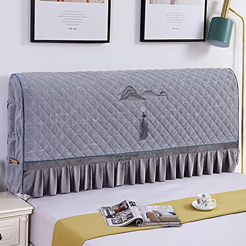 Cubrecabecera cama tejido cubierta para cabecero antipolvo, protector de edredón espesado cubrecabecero todo incluido Protector de cama decorativo dormitorio lavable, gris 120 x 65 cm