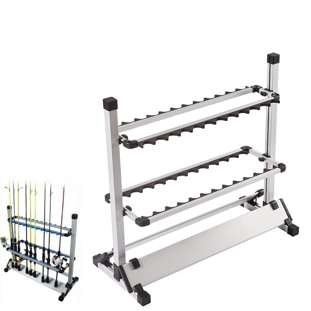 Soporte para cañas de pescar, Puntero caña de pescar, Soporte portátil para 24 cañas de pescar, Aleación de aluminio, 73 cm x 32,5 cm x 72 cm