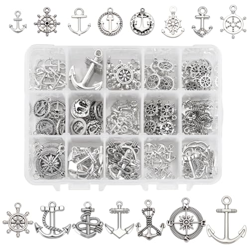 PH PandaHall tibetische Anker Anhänger, 15-Stile Vintage antike Sliver Charms Anker Ruder Helm Kompass Charms Schiff Zeichen Metall Segler Dangle Anhänger für Halskette Armbänder Schmuck Herstellung PH PandaHall tibetische Anker Anhänger, 15-Stile Vintage antike Sliver Charms Anker Ruder Helm Kompass Charms Schiff Zeichen Metall Segler Dangle Anhänger für Halskette Armbänder Schmuck Herstellung
