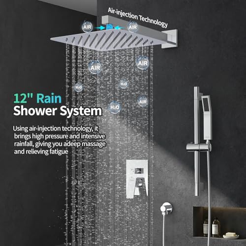 Image of SR SUN RISE 12 Inch Square Shower System with Slide Bar,Polished Chrome