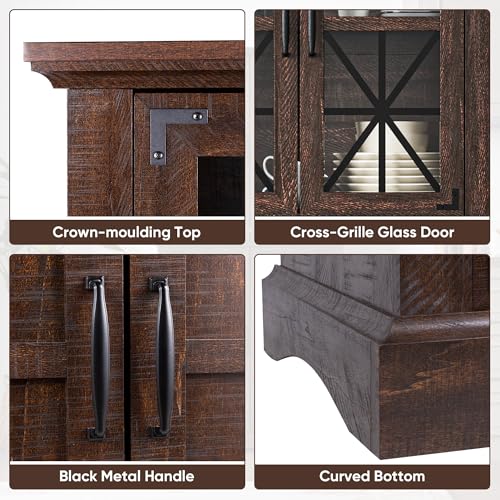 69-Tall-Farmhouse-Storage-Cabinet-Retro-Display-Cabinet-with-RGB-Lights-Freestanding-Kitchen-Pantry-Cabinet-with-2-Glass-Door-Cabinets-for-Kitchen-Living-Room-Home-Office-Brown 69 Tall Farmhouse Storage Cabinet Retro Display Cabinet with RGB Lights Freestanding Kitchen Pantry Cabinet with 2 Glass Door Cabinets for Kitchen Living Room Home Office Brown