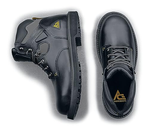 ACE Work Boots Providence, Men's Steel Toe (ST) Slip Resistant Work Boots, Water Resistant, Black, 10.54