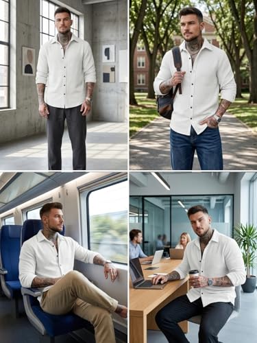 Image of GRECIILOOKS Casual Shirt for Men's | Full Sleeve Textured Shirts for Men | Regular Fit Wrinkle Free Premium Shirts for Man | Biker Streetwear Office Travel Dinner Style