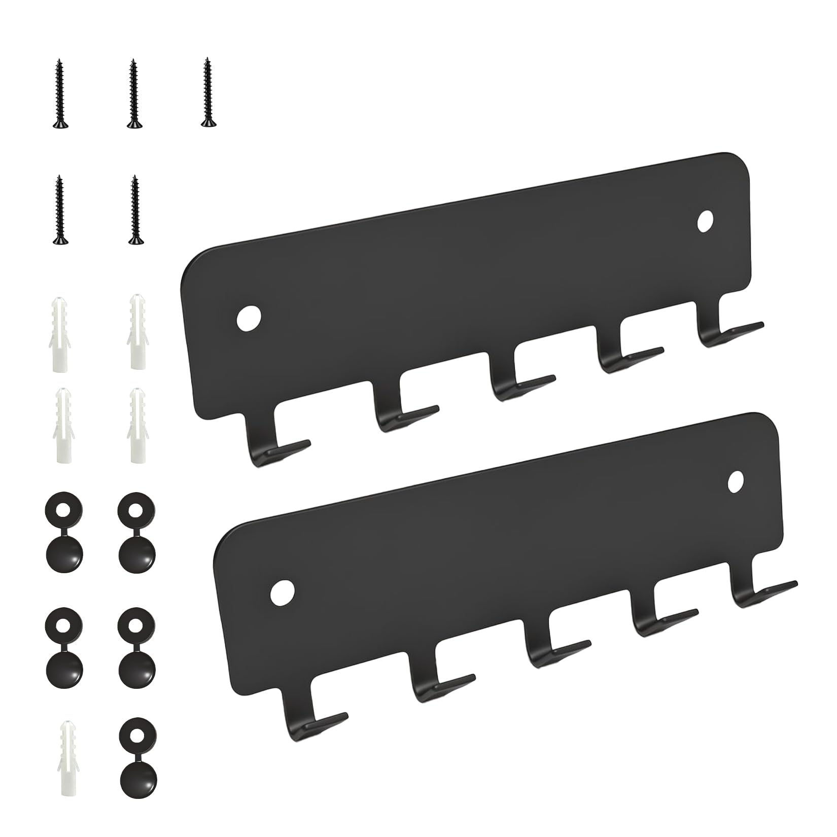 Modern Black Key Holder 5 Hooks, Wall Mount Key Rack for Home & Office