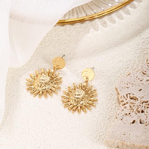 Gold/Silver Sun Dangle Earrings for Women Trendy Round Earrings Statement Earrings Vintage Boho Earrings4