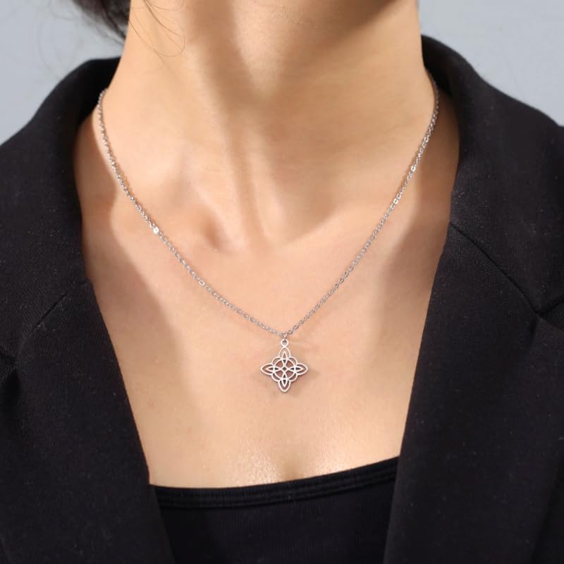 18K Yellow Gold Witch Knot Necklace, Nudo de Bruja, Witchcraft Witch Knot Necklace Women Neck Chains, Vintage Cross Pentacle Amulet, Gifts for Women