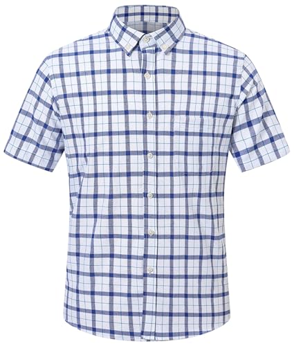 Image of SANGTREE Men's Premium Oxford Cotton Short Sleeve Shirts, Classic Stripes, Ideal for Business & Leisure, Blue White,XX-Large