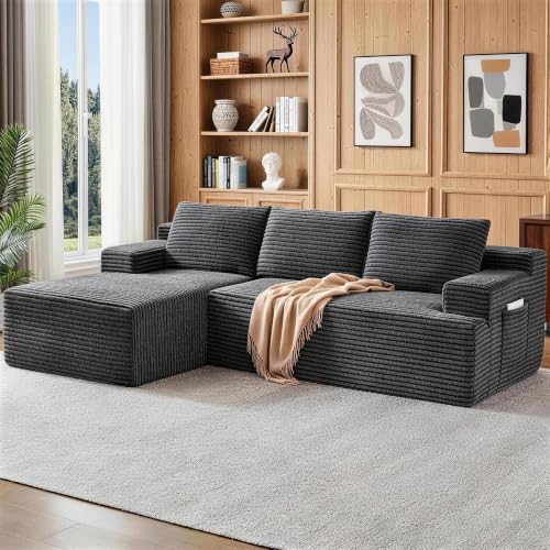 Image of Boneless Couch, Modular Sectional Couches for Living Room, U-Shaped Cloud Couch Sofa with Deep Seat, Fluffy Corduroy Upholstered Corner Sofa
