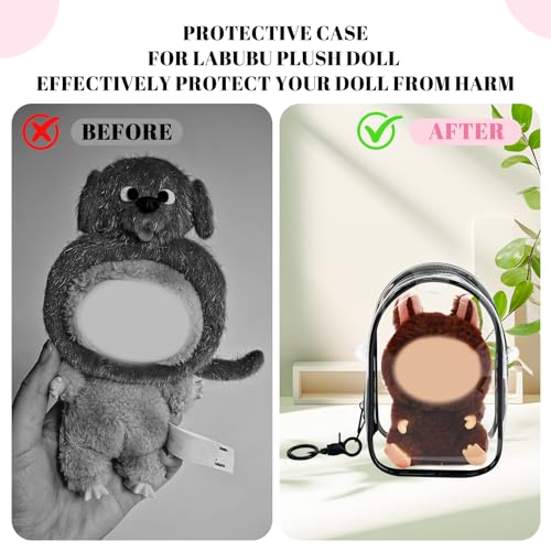 Image of NZNDB Protective Case for Plush Doll, Clear Hanging Display Cases, Crossbody Doll Storage Bag, PVC Storage Case Cover for Figures, Dolls (Black)
