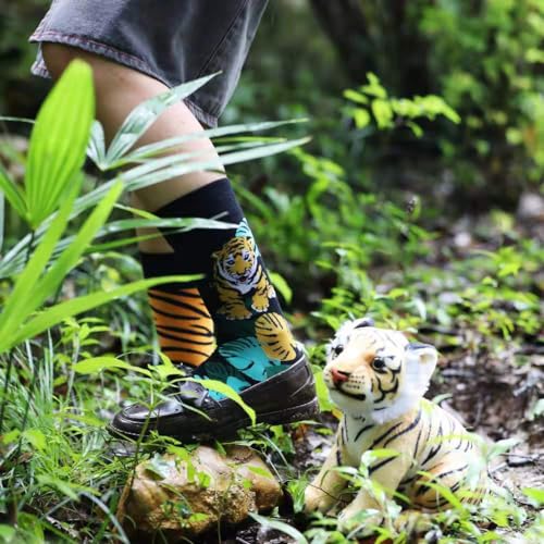 Image of 2 Pairs Cartoon Animal Crew Socks Fun Cotton Mid Calf Socks for Women