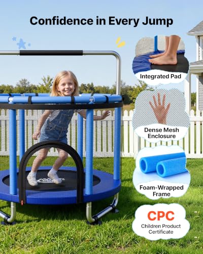 Image of VEVOR 3 /4.6 /5 FT Trampoline Indoor /Outdoor Trampoline for Toddlers, Foldable Mini Baby Jump Toy with Foam Handle, Recreational Trampolines Birthday Gift for 3+ Years Kids